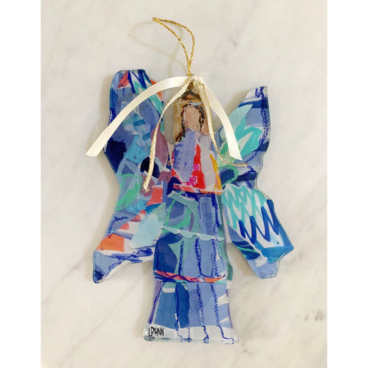 blue acrylic angel ornament with wings