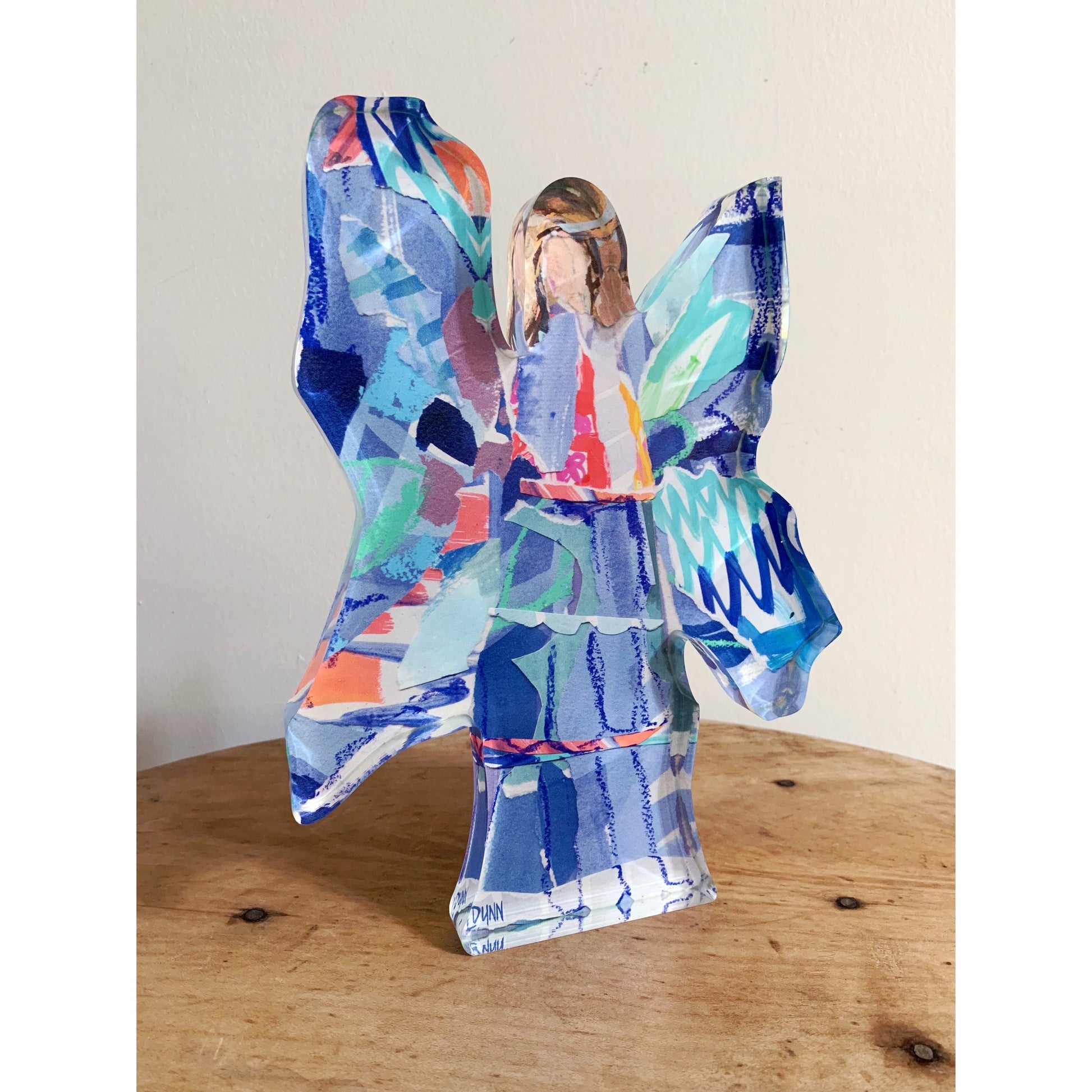 blue collage acrylic angel with wings