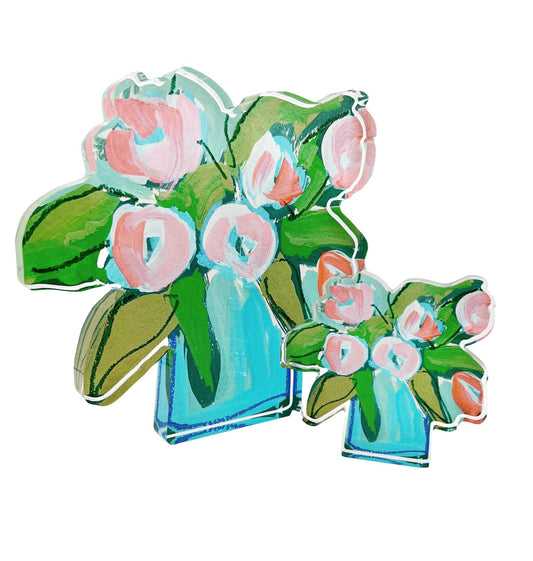 coral tulips flowers acrylic stand alone in vase large and bitty