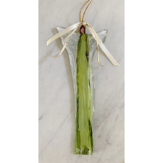green acrylic tall angel ornament with wings