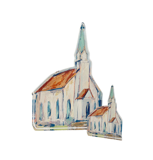 LARGE CHURCH WITH RED ROOF ACRYLIC BLOCK