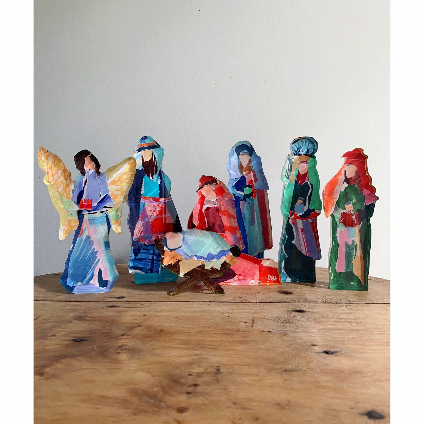 collaged acrylic nativity set
