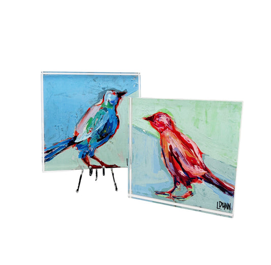 Bluebird and Cardinal acrylic block multicolored