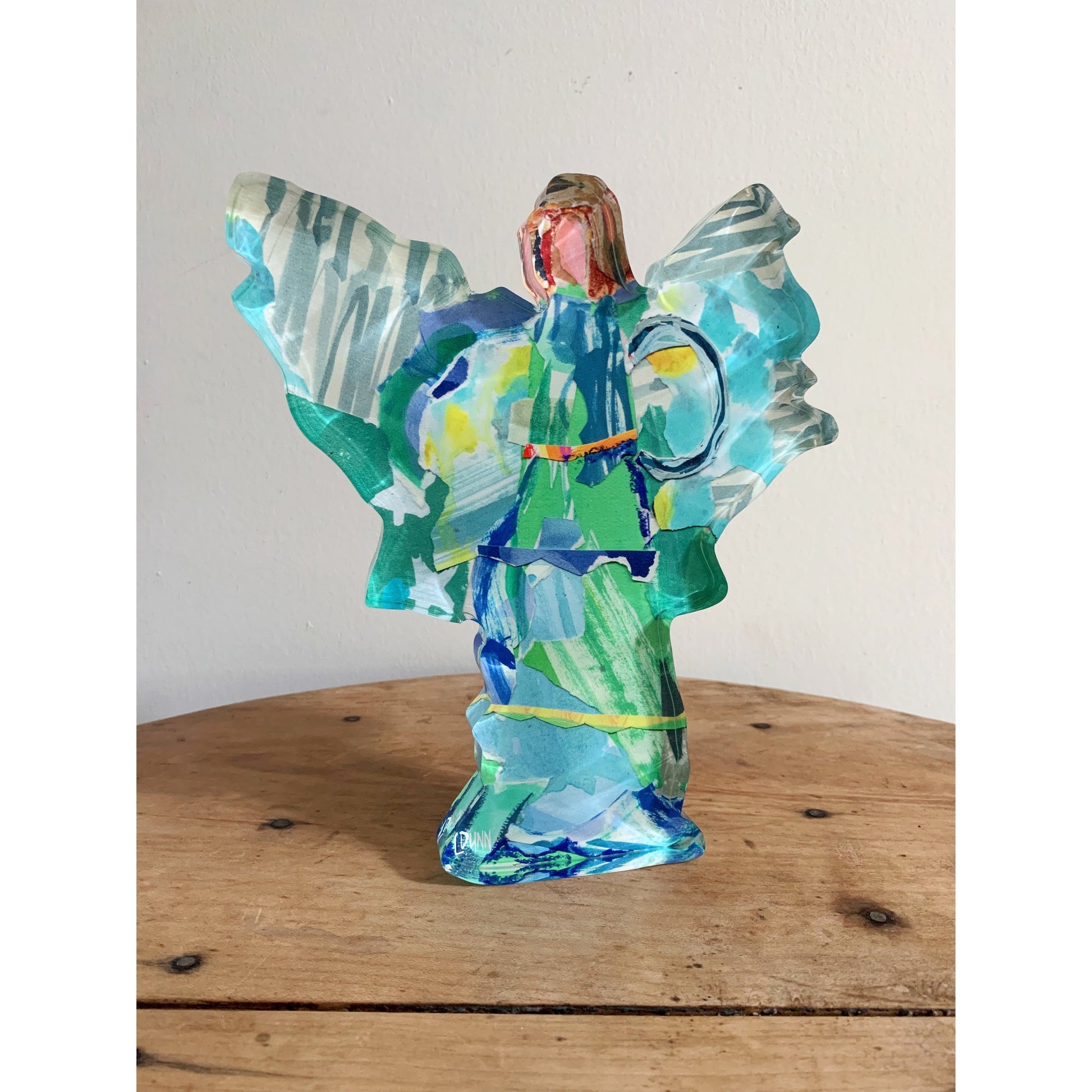 green collage acrylic angel with wings