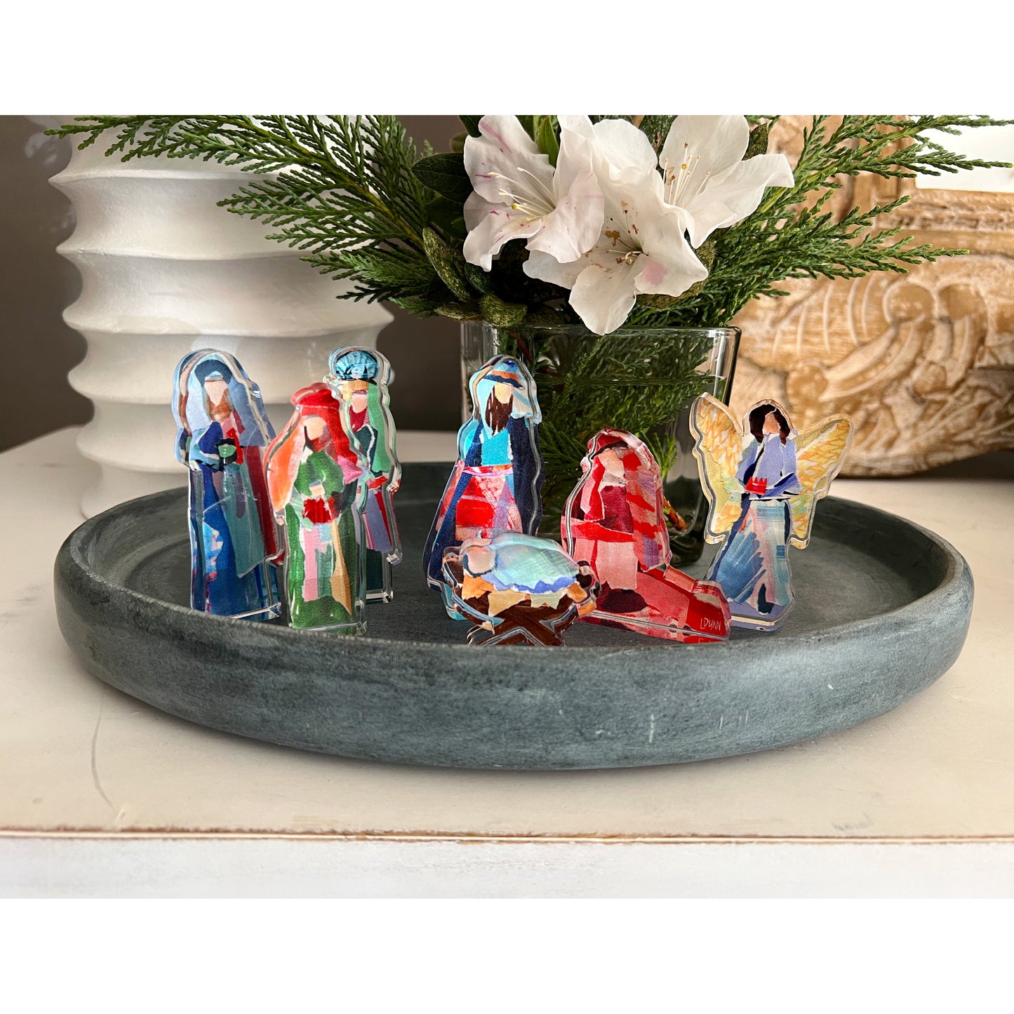 collaged acrylic nativity set in scene